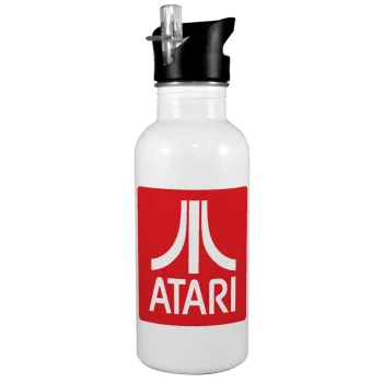 atari, White water bottle with straw, stainless steel 600ml