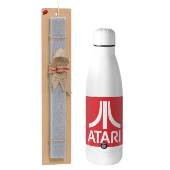 atari, Easter Set, metallic stainless thermos bottle (500ml) & scented flat Easter candle (30cm) (GRAY)