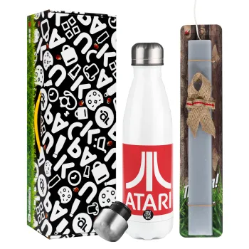 atari, Easter candle, metallic white thermos bottle (500ml) & aromatic flat candle (30cm) (GRAY)