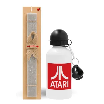 atari, Πασχαλινή Λαμπάδα με παγούρι μεταλλικό  αλουμινίου (500ml) & κερί αρωματικό πλακέ (30cm) (ΓΚΡΙ)