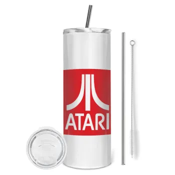 atari, Tumbler ποτήρι θερμό από ανοξείδωτο ατσάλι 600ml, με μεταλλικό καλαμάκι & βούρτσα καθαρισμού