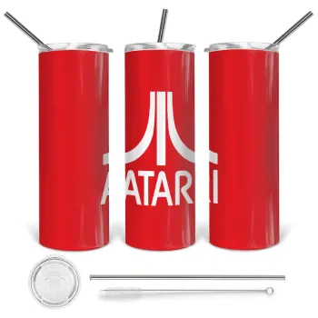atari, Tumbler ποτήρι θερμό από ανοξείδωτο ατσάλι 600ml, με μεταλλικό καλαμάκι & βούρτσα καθαρισμού