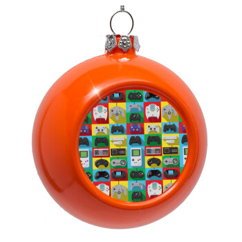 Gaming Controllers, Orange Christmas tree ornament bauble 8cm