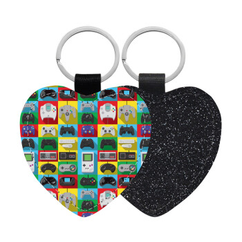 Gaming Controllers, Μπρελόκ PU δερμάτινο glitter καρδιά ΜΑΥΡΟ