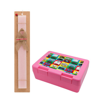 Gaming Controllers, Easter Set, children's snack container PINK & scented flat Easter candle (30cm) (PINK)