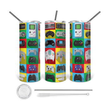 Gaming Controllers, Tumbler stainless steel 600ml, with metal straw & cleaning brush