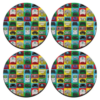 Gaming Controllers, SET of 4 round wooden coasters (9cm)