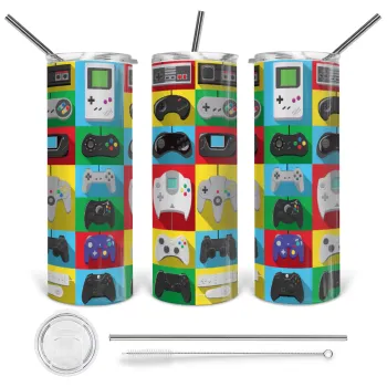 Gaming Controllers, Tumbler stainless steel 600ml, with metal straw & cleaning brush