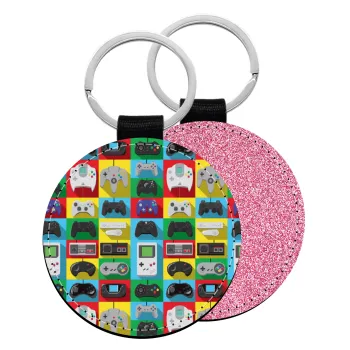 Gaming Controllers, Μπρελόκ Δερματίνη, στρογγυλό ΡΟΖ (5cm)