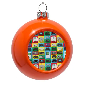 Gaming Controllers, Orange Christmas tree ornament bauble 8cm