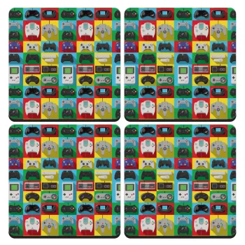 Gaming Controllers, ΣΕΤ 4 Σουβέρ ξύλινα τετράγωνα (9cm)