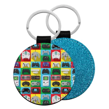 Gaming Controllers, Μπρελόκ Δερματίνη, στρογγυλό ΜΠΛΕ (5cm)