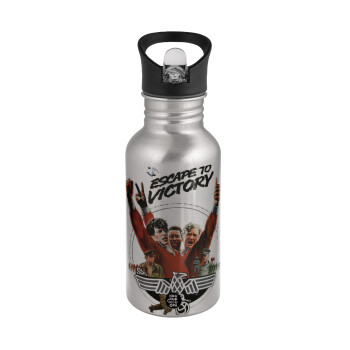 Escape to victory, Water bottle Silver with straw, stainless steel 500ml