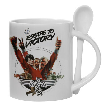 Escape to victory, Ceramic coffee mug with Spoon, 330ml (1pcs)