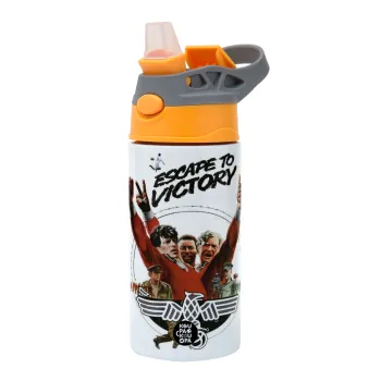 Escape to victory, Children's hot water bottle, stainless steel, with safety straw, Orange/Grey (360ml) BPA-FREE