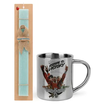 Escape to victory, Easter Set, metallic thermal cup (300ml) & aromatic flat Easter candle (30cm) (TURQUOISE)