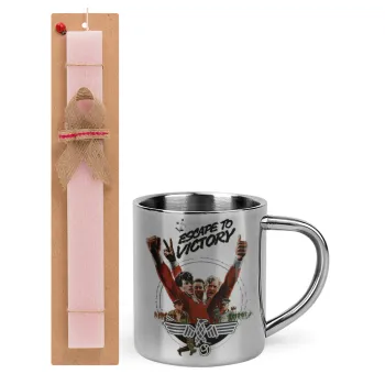 Escape to victory, Easter Set, metallic thermal cup (300ml) & aromatic flat Easter candle (30cm) (PINK)