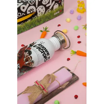 Escape to victory, Πασχαλινή Λαμπάδα με παγούρι μεταλλικό (620ml, stainless steel) & κερί αρωματικό πλακέ (30cm) (ΡΟΖ)