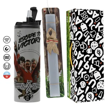 Escape to victory, Πασχαλινή Λαμπάδα με Travel Tumbler θερμό (600ml, BPA free) & κερί αρωματικό πλακέ (30cm) (ΓΚΡΙ)