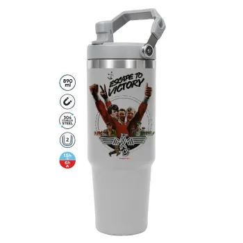 Escape to victory, GREY color, 890ml (30oz) stainless Steel Tumbler with Handle