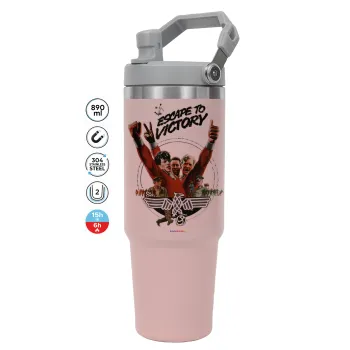 Escape to victory, Pink color, 890ml (30oz) stainless Steel Tumbler with Handle