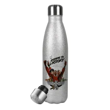 Escape to victory, Μεταλλικό παγούρι θερμός Glitter Aσημένιο (Stainless steel), διπλού τοιχώματος, 500ml
