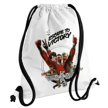 Escape to victory, Τσάντα πλάτης πουγκί GYMBAG λευκή, με τσέπη (40x48cm) & χονδρά κορδόνια