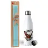 Easter Set, metallic stainless steel water bottle (750ml) & aromatic flat Easter candle (30cm) (TURQUOISE)