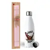 Easter Set, metallic stainless steel water bottle (750ml) & scented flat Easter candle (30cm) (PINK)