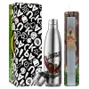 Easter Set, metallic stainless thermos flask (500ml) & scented flat Easter candle (30cm) (GRAY)