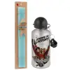 Easter Set, metallic silver aluminum water bottle (500ml) & scented flat Easter candle (30cm) (TURQUOISE)