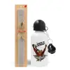 Easter Set, metallic aluminum water bottle (500ml) & aromatic flat Easter candle (30cm) (GRAY)