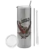 Tumbler stainless steel Silver 600ml, with metal straw & cleaning brush