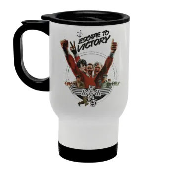 Escape to victory, Κούπα ταξιδιού ανοξείδωτη με καπάκι, διπλού τοιχώματος (θερμό) λευκή 450ml
