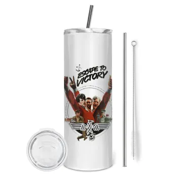 Escape to victory, Tumbler ποτήρι θερμό από ανοξείδωτο ατσάλι 600ml, με μεταλλικό καλαμάκι & βούρτσα καθαρισμού