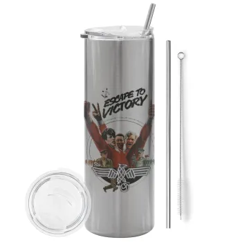 Escape to victory, Tumbler stainless steel Silver 600ml, with metal straw & cleaning brush