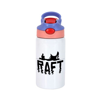 raft, Children's hot water bottle, stainless steel, with safety straw, pink/purple (350ml)