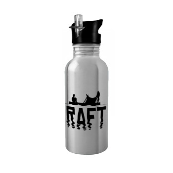 raft, Water bottle Silver with straw, stainless steel 600ml