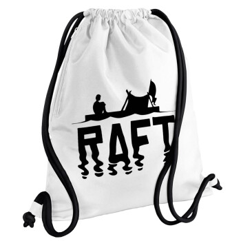 raft, Τσάντα πλάτης πουγκί GYMBAG λευκή, με τσέπη (40x48cm) & χονδρά κορδόνια