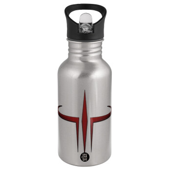 Quake 3 arena, Water bottle Silver with straw, stainless steel 500ml
