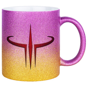 Quake 3 arena, Κούπα Χρυσή/Ροζ Glitter, κεραμική, 330ml