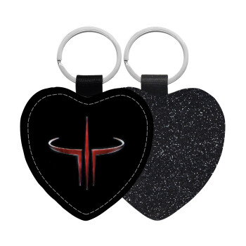 Quake 3 arena, Μπρελόκ PU δερμάτινο glitter καρδιά ΜΑΥΡΟ