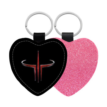 Quake 3 arena, Μπρελόκ PU δερμάτινο glitter καρδιά ΡΟΖ