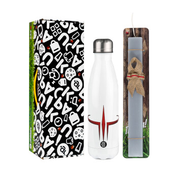 Quake 3 arena, Easter candle, metallic white thermos bottle (500ml) & aromatic flat candle (30cm) (GRAY)