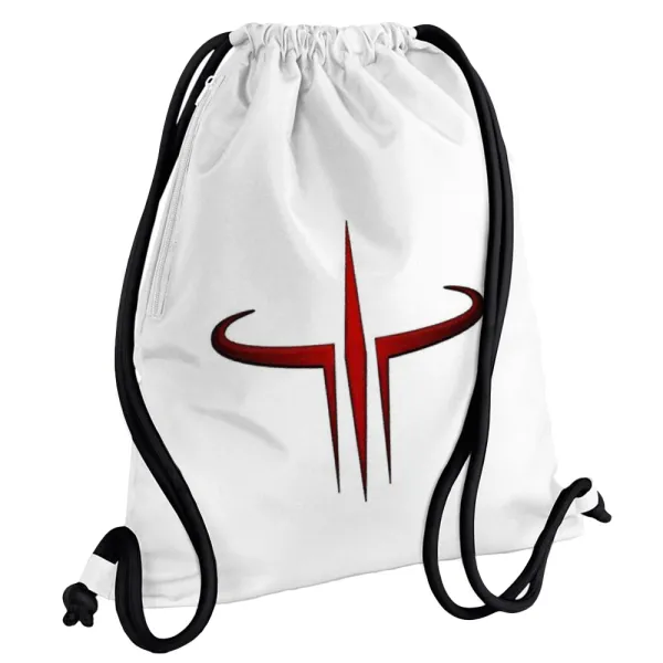 Quake 3 arena — Backpack pouch GYMBAG white, with pocket (40x48cm) & thick cords