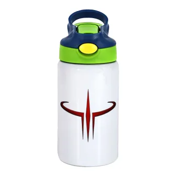 Quake 3 arena, Παιδικό παγούρι θερμό, ανοξείδωτο, με καλαμάκι ασφαλείας, πράσινο/μπλε (350ml)