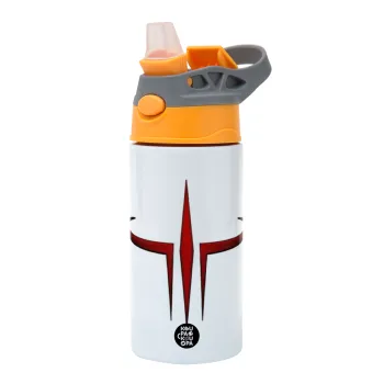 Quake 3 arena, Children's hot water bottle, stainless steel, with safety straw, Orange/Grey (360ml) BPA-FREE