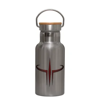 Quake 3 arena, Μεταλλικό παγούρι θερμός (Stainless steel) Ασημένιο με ξύλινο καπακι (bamboo), διπλού τοιχώματος, 350ml