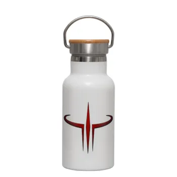 Quake 3 arena, Μεταλλικό παγούρι θερμός (Stainless steel) Λευκό με ξύλινο καπακι (bamboo), διπλού τοιχώματος, 350ml