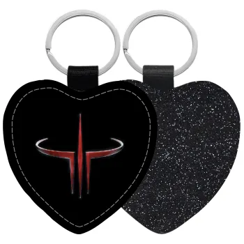 Quake 3 arena, Μπρελόκ PU δερμάτινο glitter καρδιά ΜΑΥΡΟ